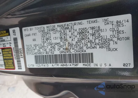 2014 Toyota Tacoma Base V6 from USA, damaged, VIN 5TFUU4EN8EX102162